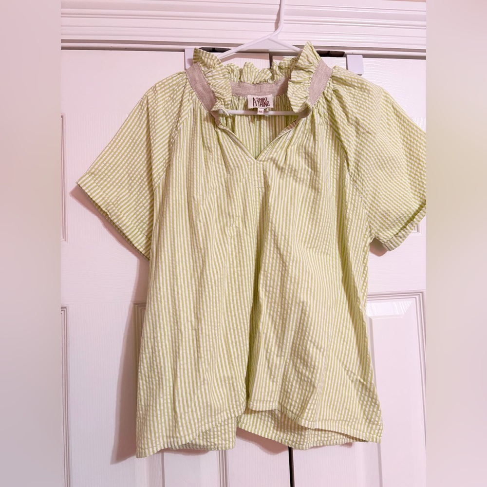 A Shirt Thing Green and White Striped Top